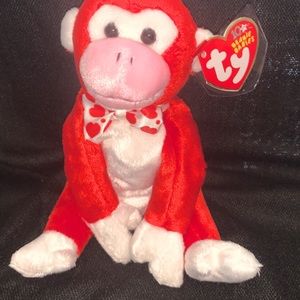 Tu Valentine’s Beanie baby Red Monkey Valentine, mint condition with tag/tash
